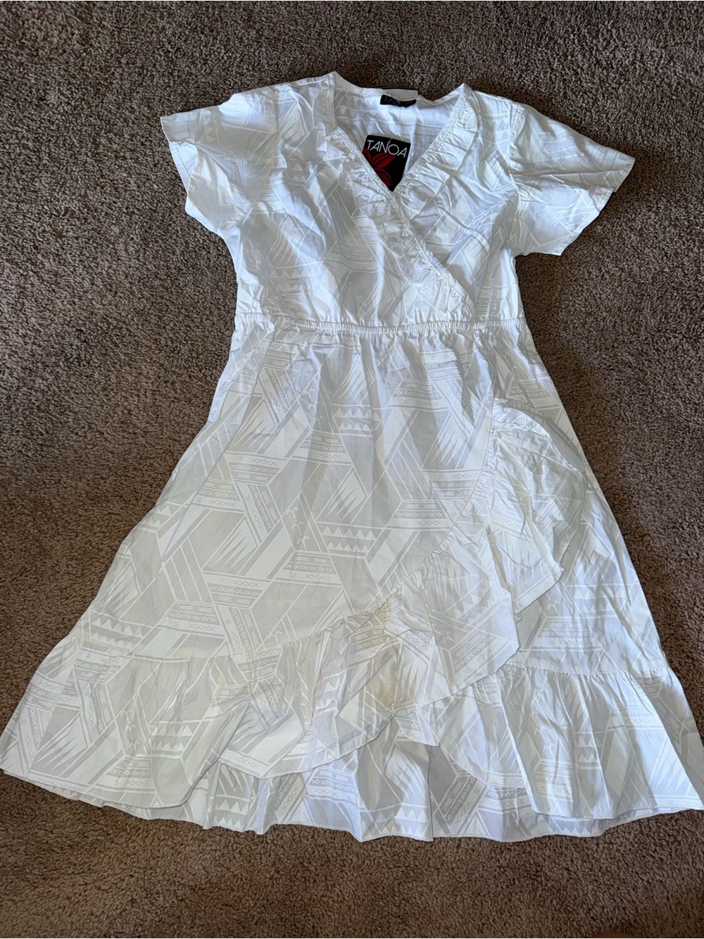 Tanoa White Short-Sleeve Ruffle Tiered Girls' Dress